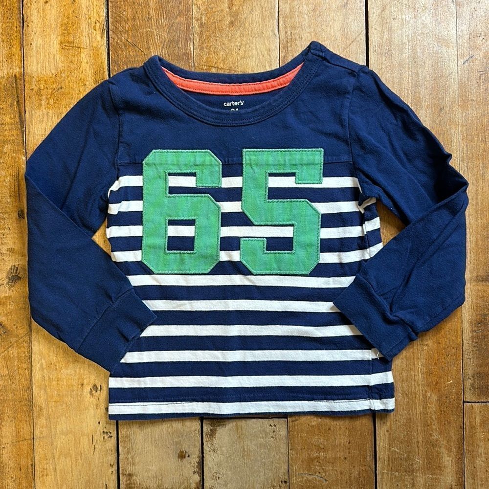 Carters long sleeve shirt 24 months Blue White striped rugby shirt cotton